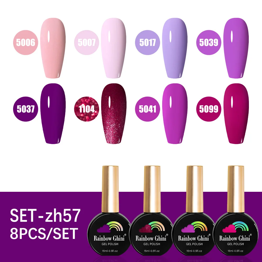 

RG 8PCS/SET 15ML Long Lasting Nail Polish In Bright Red-Purple Tones Premium Suitable For Beginners UV Nail Gel HEMA&TPO Free