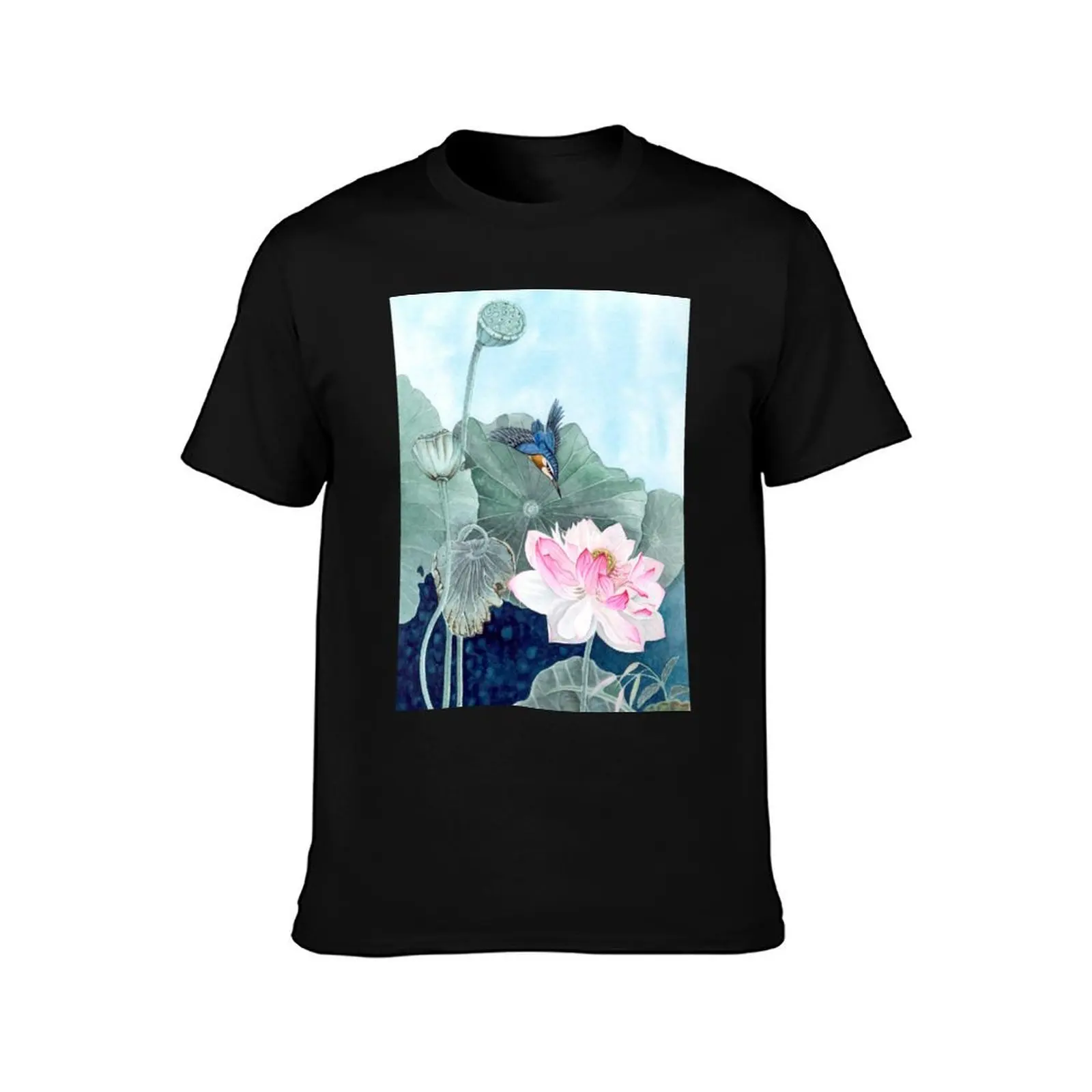 Kingfisher and flowers 2 T-Shirt Summer Casual Cotton Tee Oversized Streetwear Tops Vintage Graphic Print Unisex Men Women