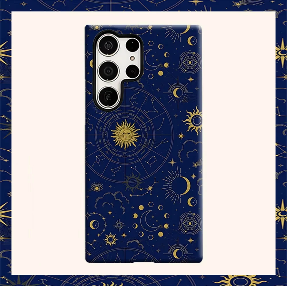 Zodiac Star Moon Print Phone Case for Samsung Galaxy S22 S23 S24 S25 S26 FE Plus Ultra Edge 4G 5G Luxury Double-layer Back Cover