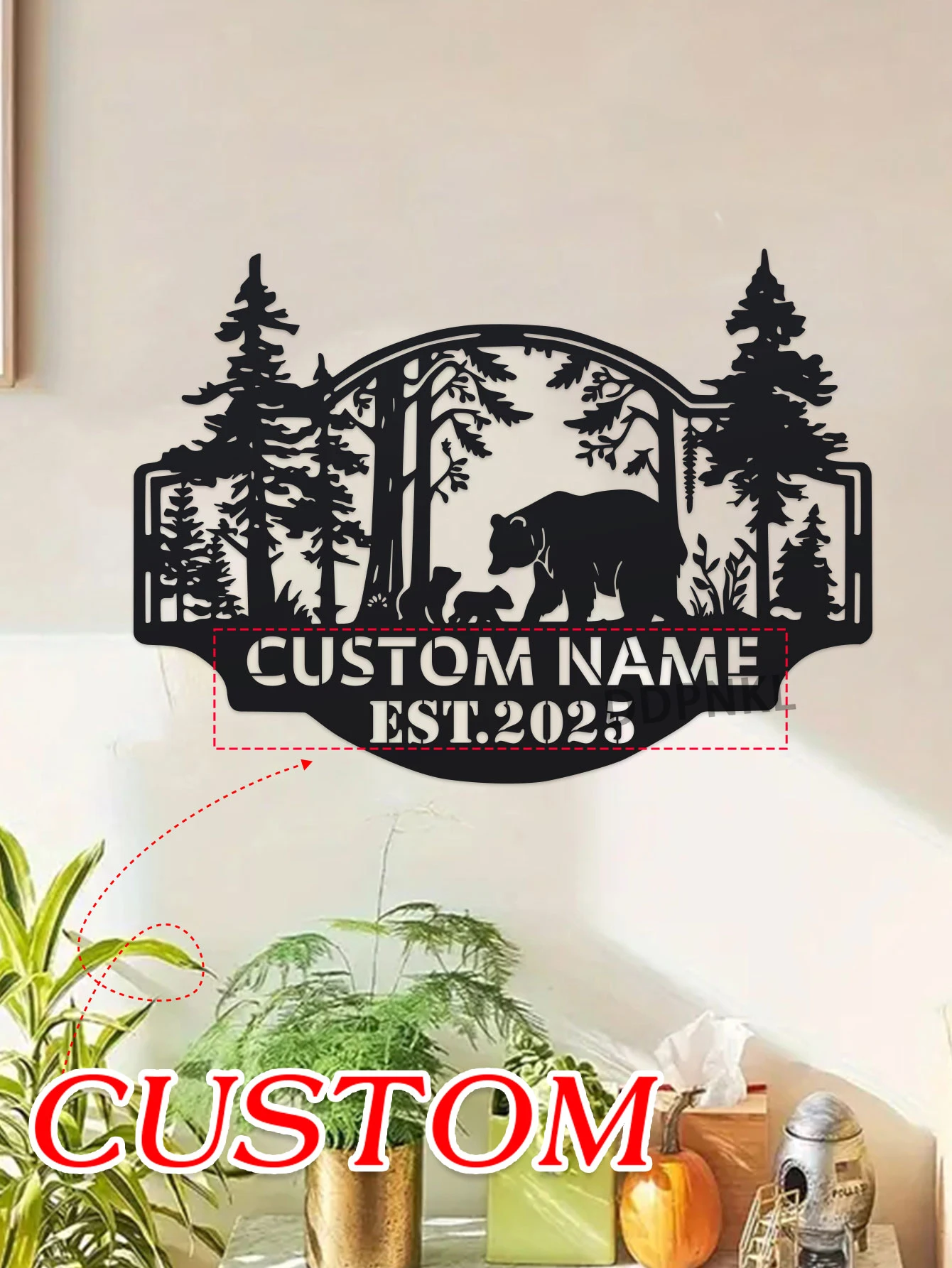 Outdoor Hunting Names - Personalized Bear Cabin Sign, Custom Family