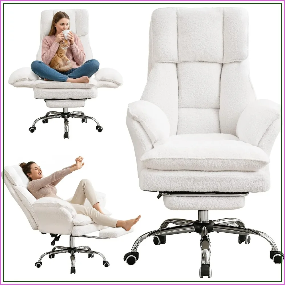 JOMEED Cloud Cross Legged Office Chair with Footrest, Flip Armrest, White
