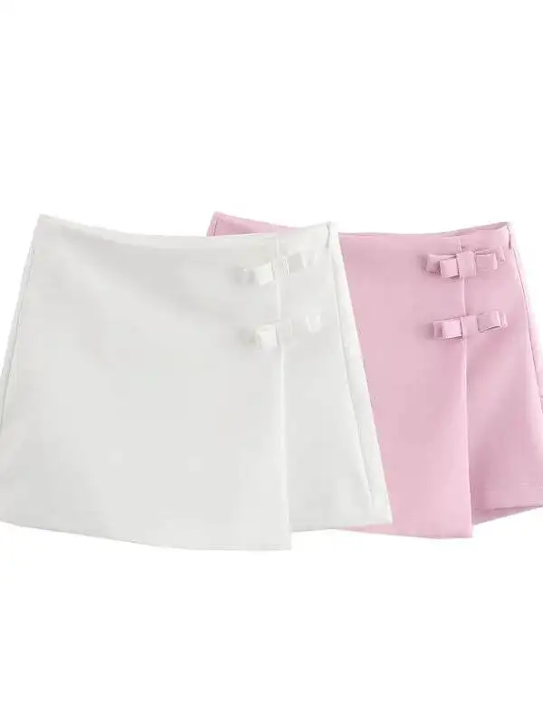 กระโปรงทรงเอไลน์สีพื้นแต่งโบว์หวานๆ เอวกลาง สำหรับสาวๆ ตัวเล็กอายุไม่เกิน 30 ปี