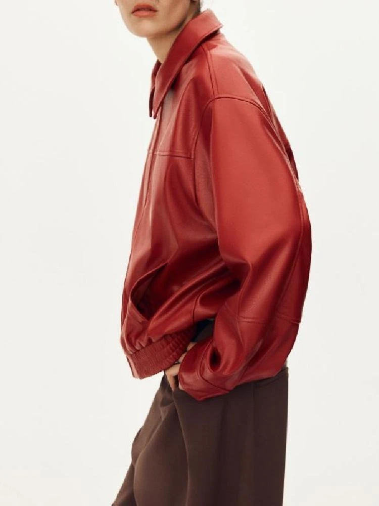 معطف نسائي طويل من الجلد الصناعي من Faionable جديد ربيعي Sle عالي الجودة وياقة واقفة ملابس خارجية