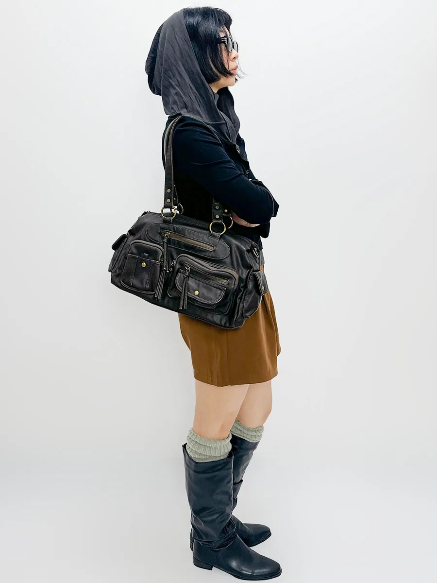 Yau Autumn Winter Stylish Large Capacity Motorcycle Bag Hobo Underarm Bag Y2K Single Shoulder Slant Crossbody Bag