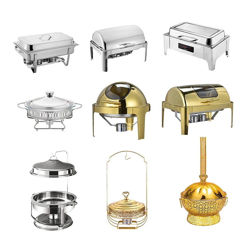 Linkrich Catering Equipment Commercial Stainless Steel Golden Chafing Dish Buffet Breakfast Food Warmer for Hotels Restaurants