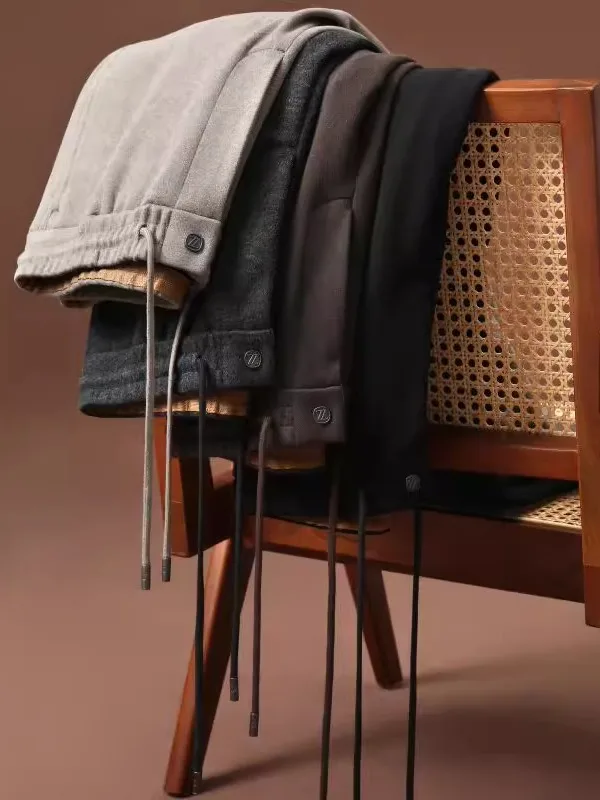 الإيطالية الفاخرة خلات الصوف الرجال سراويل تقليدية دافئة مرونة الخصر مستقيم الساق الخريف الشتاء Faion Ci Sle اللون الأساسي