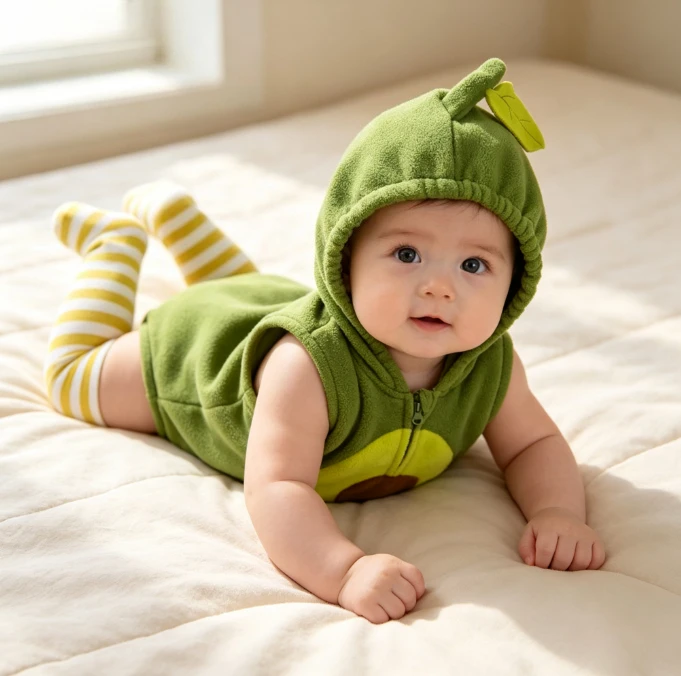 Baby Avocado Print Triangle Bodysuit Hooded Romper For Daily Home Wear Infant Crawling Outfit Daily Casual Outdoor Cute Clothing