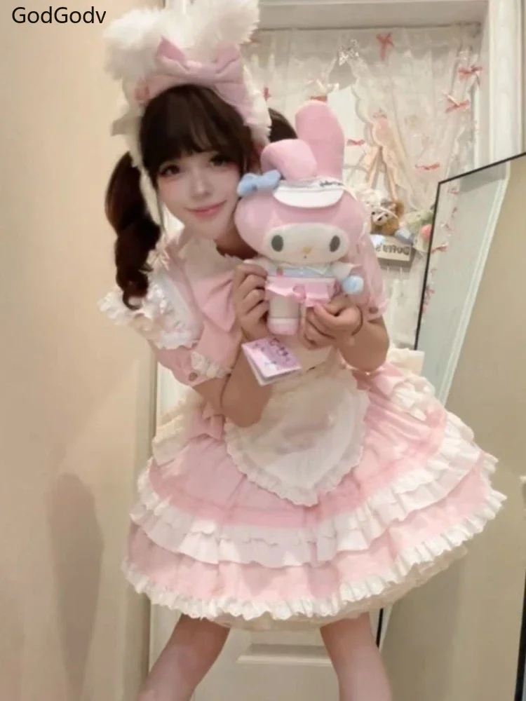 IMU Japanese Kawaii Lolita Elegant Sweet Skirt Suits Woman Y2k Preppy Style Lace Design 2 Piece Sets Female Bow Fairy Chic Outfi