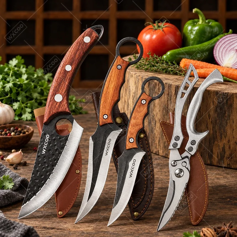 WXCOO Professional Stainless Steel Boning Knife Forged Butcher Knife Utility knife Fruit Peeler Meat Cleaver for Cooking Tools
