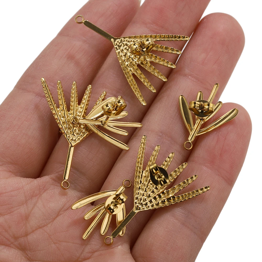 

6PCS 18K Gold Stainless Steel Firework Stud Earring Findings DIY Earring Making Components with Loop for Jewelry Design Supplies