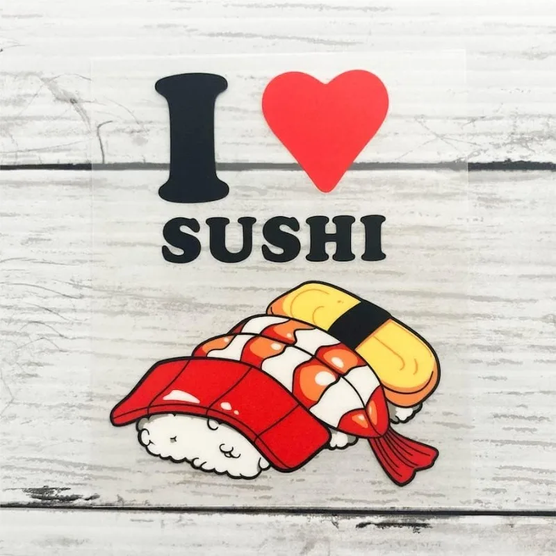 

1Pc 2D Flat "I Love Sushi" Sticker, Cute Cartoon Sushi Vinyl Decal, Waterproof for Car Window, Laptop & Food Lover Decor