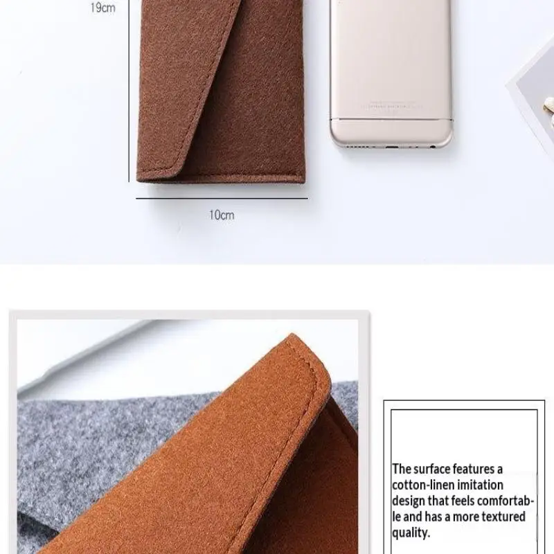 Filztasche für Mobiltelefone im Umschlagstil mit Druckknopfverschluss, weiche, kratzfeste Hülle, unisex, retro, lange, einfache Geldbörse. – Detail 10