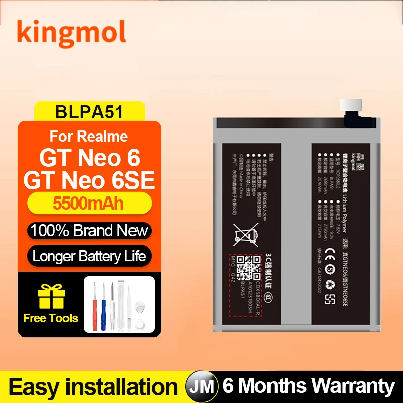 Kingmol BLPA51 Battery for Realme GT Neo 6 5 3 2 5SE Neo5 BLP985 BLP987 BLP887 BLP919 BLP857 Replacement Batteries