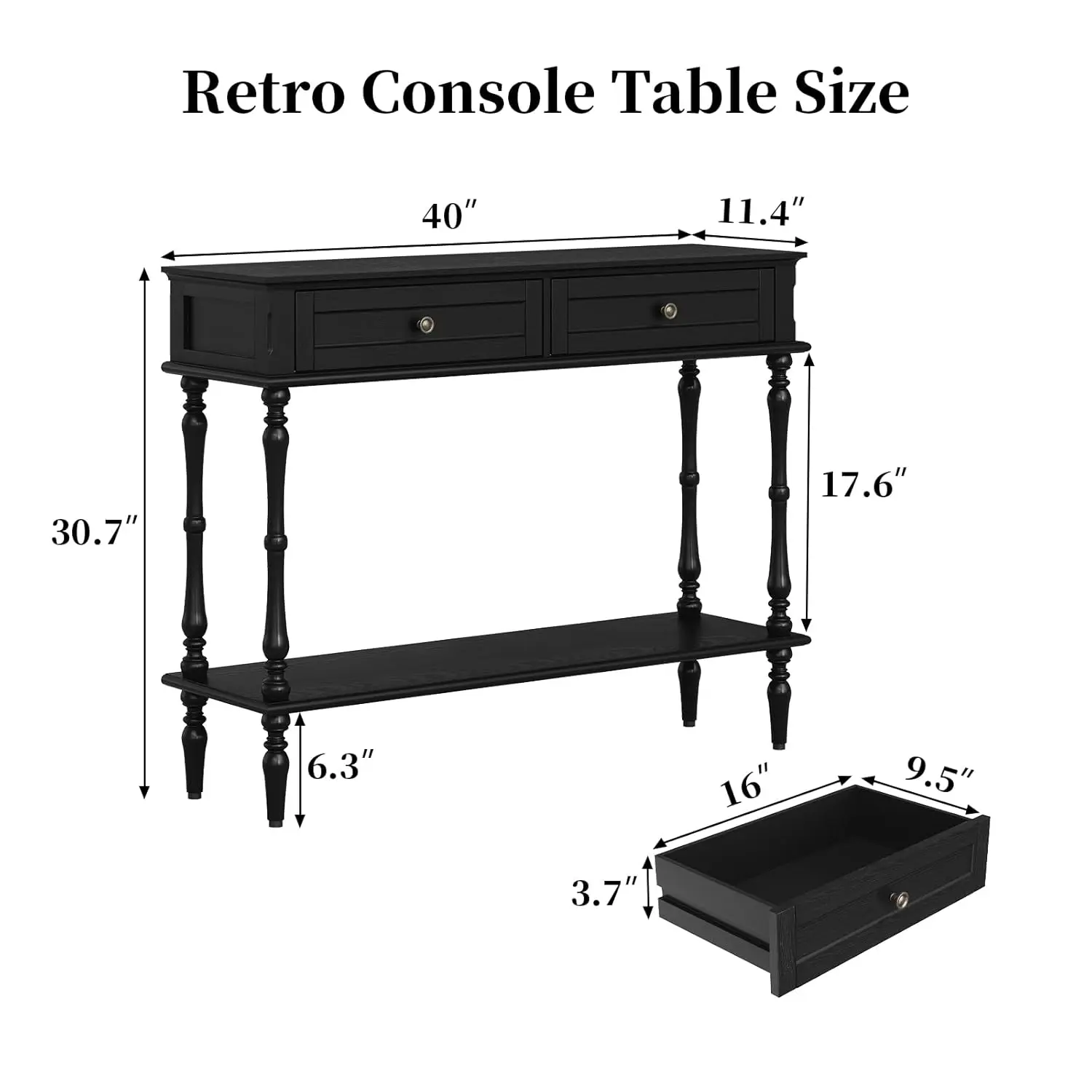 #Black 2-Drawer Console Table Storage Cabinet Open Shelf Narrow Long Behind Sofa Entryway Living Room Hallway, Customized