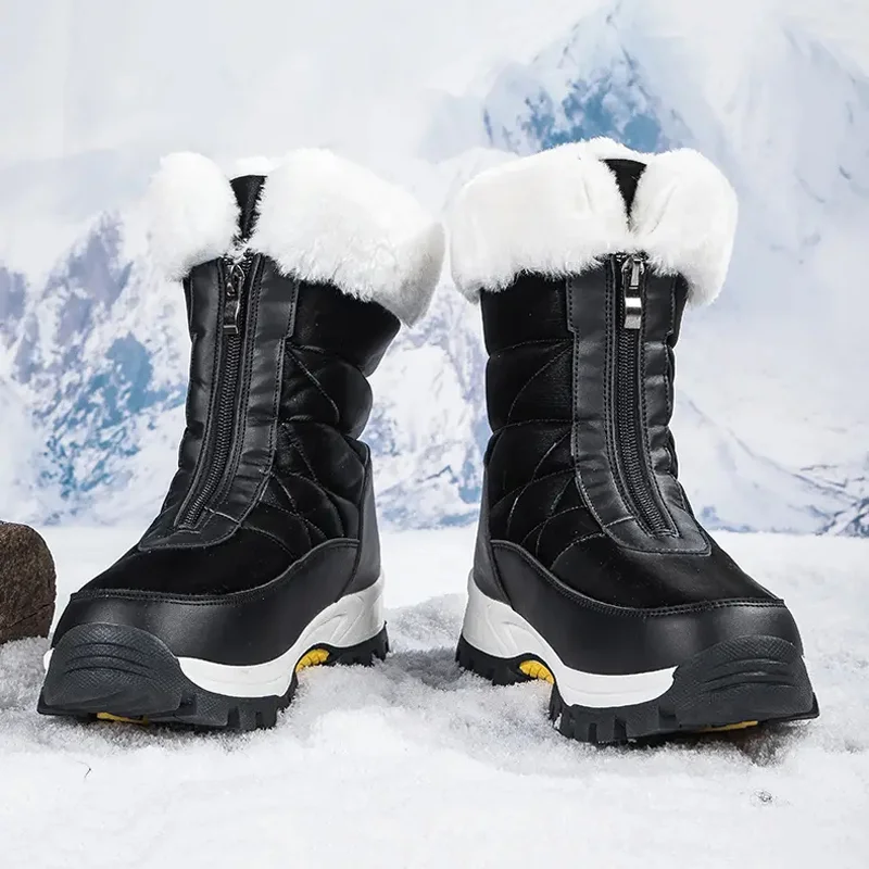 Women's High-top Textured Snow Boots Autumn and Winter Plus Velvet Warm Casual Shoes Fashion Comfortable Outdoor Cotton Boots