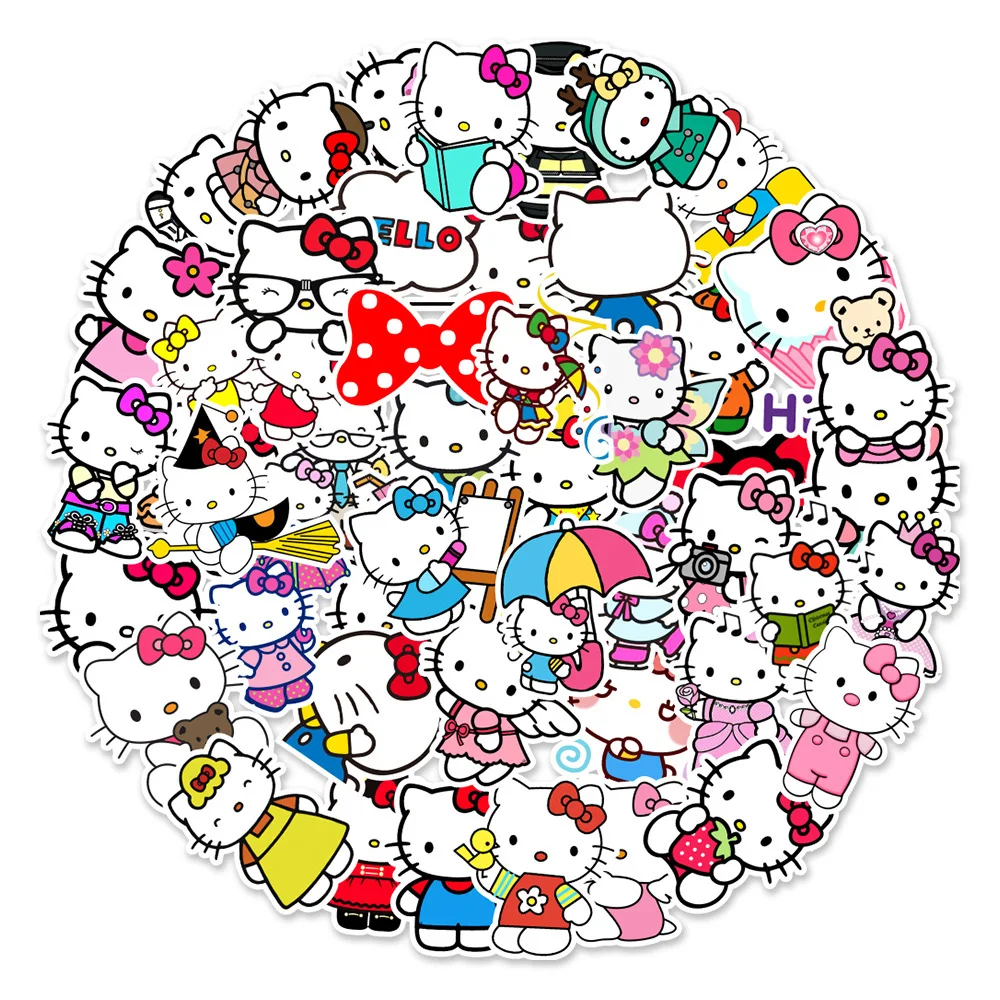 10/30/50pcs Sanrio Cartoon Anime Kawaii Hello Kitty Stickers Decal for Kid Birthday Gift DIY Stationery Phone Decoration Sticker