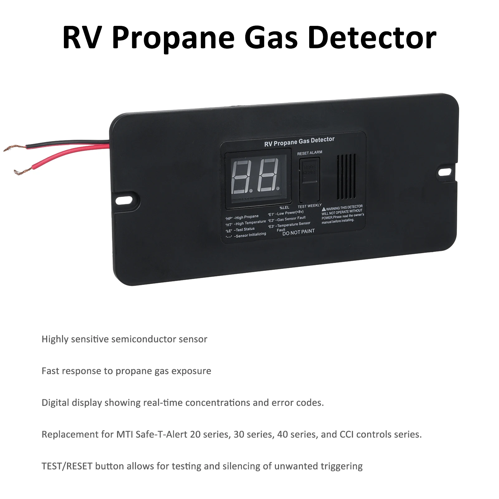 Digital RV Propane Gas Detector with 85dB Loud Alarm, DC 12V Gas Alarm for Trailer Motorhome