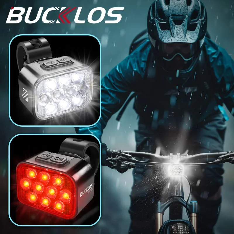 BUCKLOS USB Charge Bicycle LED Headlight Taillight Lightweight Bike Front Rear Lamp Waterproof Tail Lights Cycling Flashlight