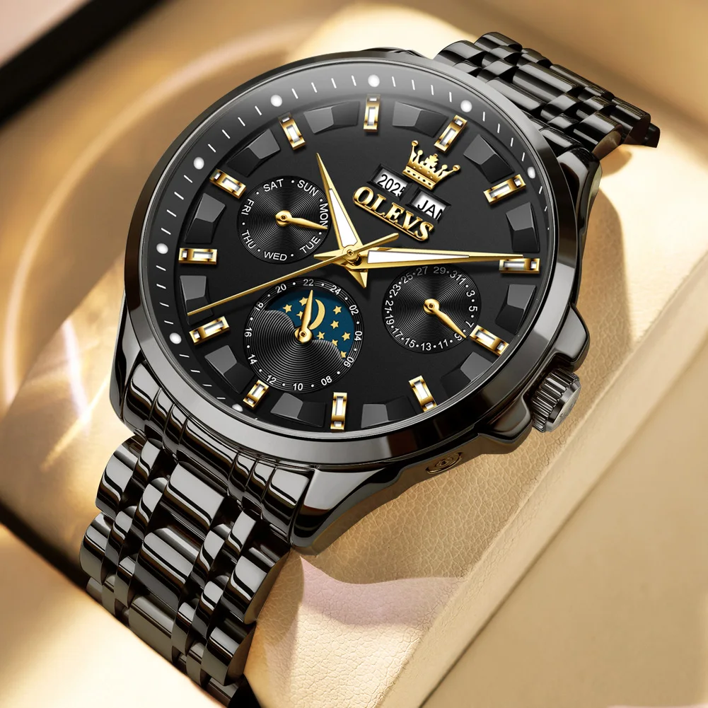 

OLEVS Роскошные мужские наручные часы с фазой Луны и датой, автоматические механические светящиеся мужские часы из нержавеющей стали, мужские часы Reloj