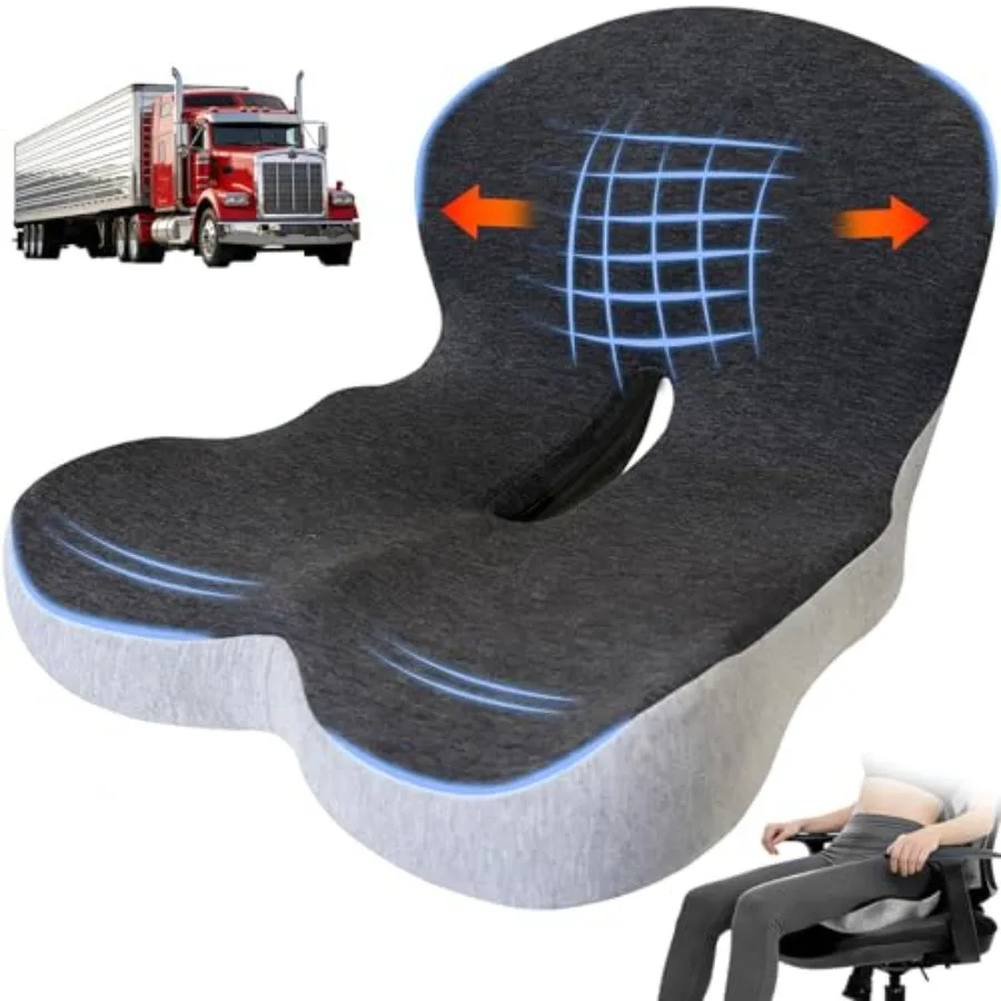 

Memory Foam Seat Cushion for Long Sitting, Chair Pads, L-Shaped Ergonomic Design for Office Chair and Truck Drivers, Improve Co