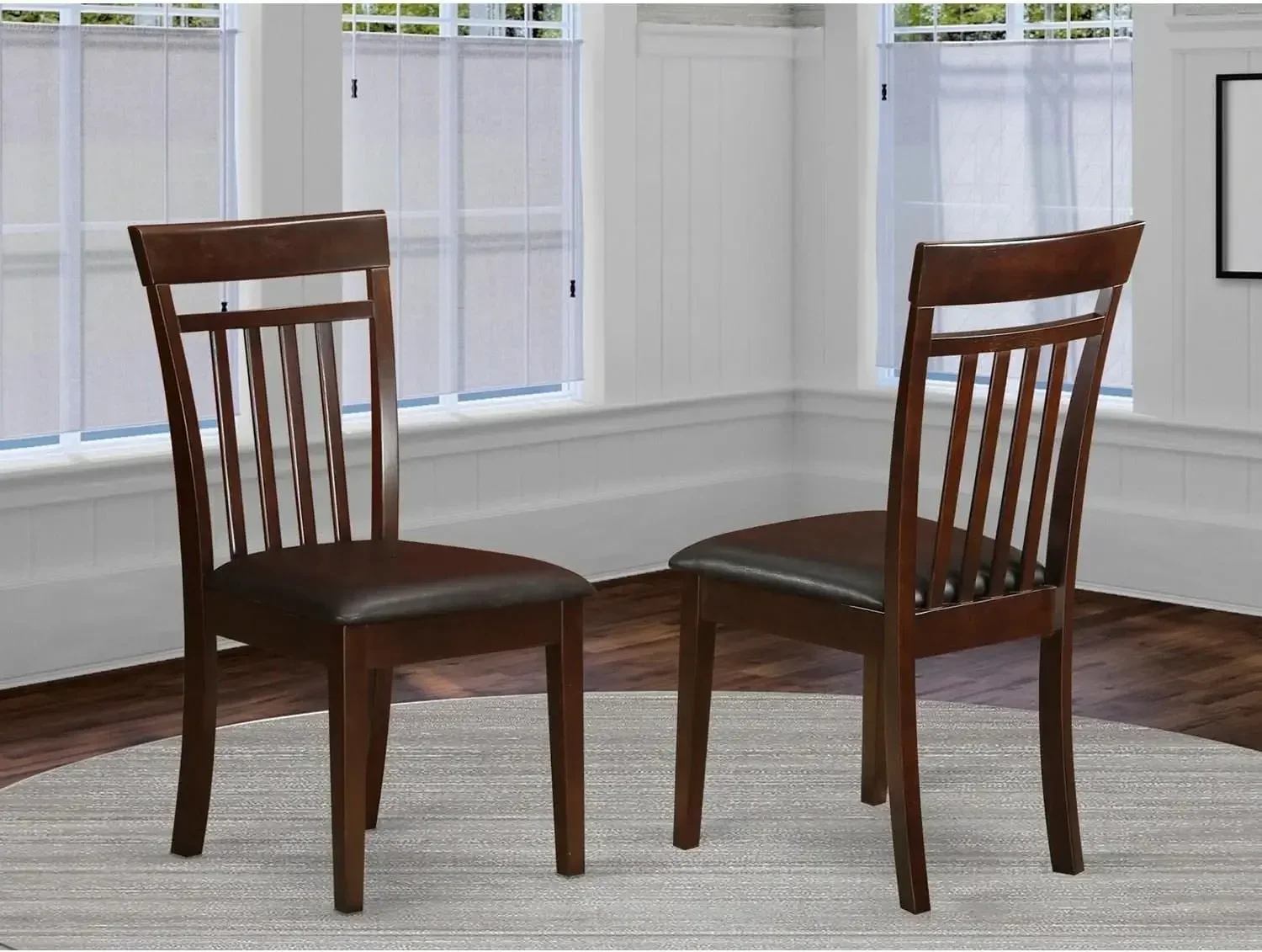 Capri Kitchen Dining Chairs - Faux Leather Upholstered Solid Wood Chairs, Set of 2, Mahogany