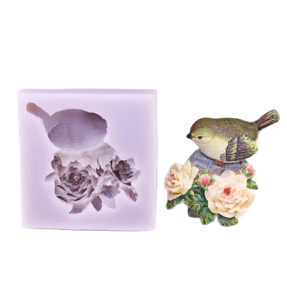 Blossoming Rose & Bird Silicone Fondant Mould DIY Flower Garden Sugarcraft Icing Chocolate Candy Cake Decor Baking Mold Clay