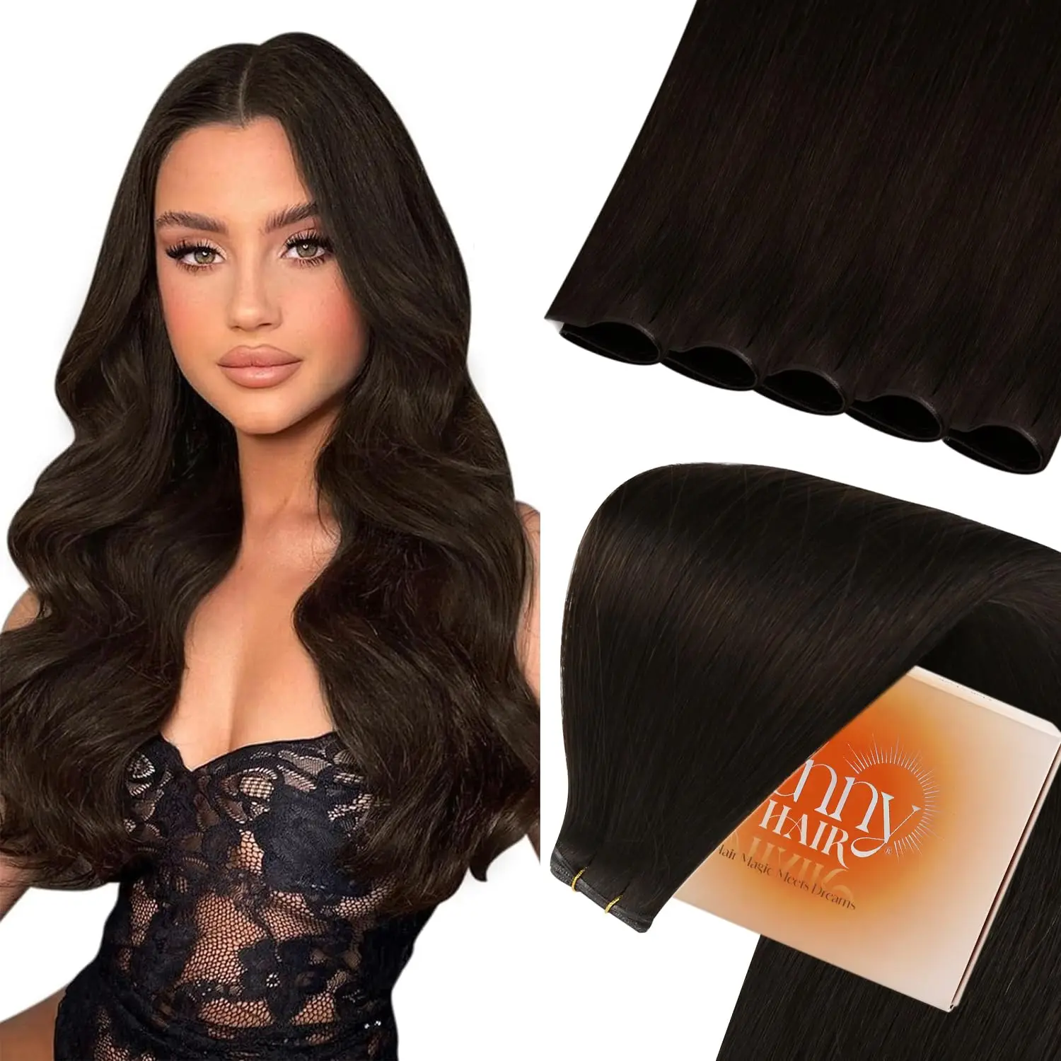 Sunny Hair Genius Inslaghaarextensies Echt haar Naai-in extensions Genius Menselijk haarinslagen Braziliaans haar voor dames