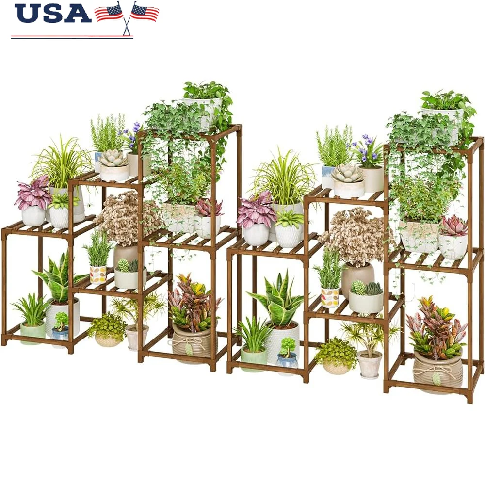 

Indoor Outdoor Wood Plant Stands 2 Sets Multi Tiered Plant Rack Ladder Holder Living Room Balcony Office Garden Display