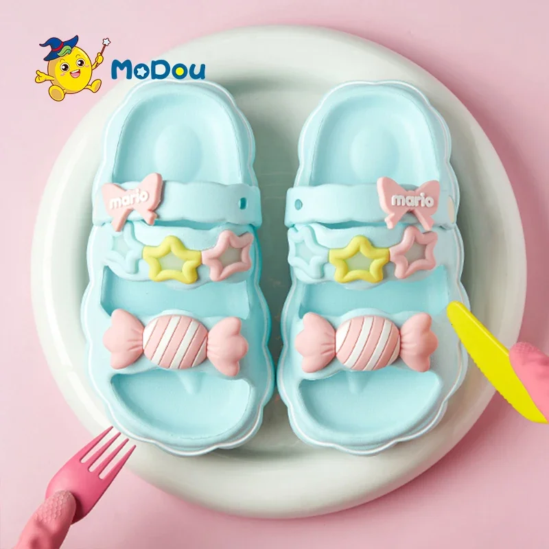 

Mo Dou Girl Cute Candy Bow Lightweight Anti slip Open Toe Slippers for Indoor and Outdoor Summer Sandals