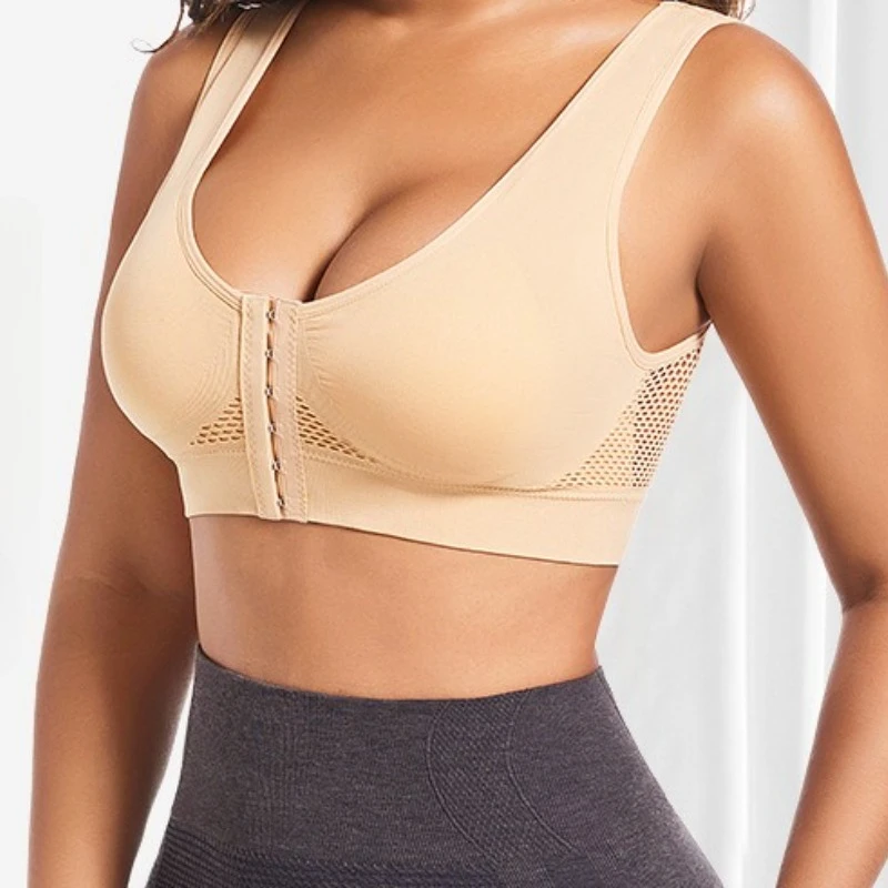 

Front Hook Sports Bra Wireless Bralette for Women Removable Double Straps Running Shockproof Push Up Plus Size