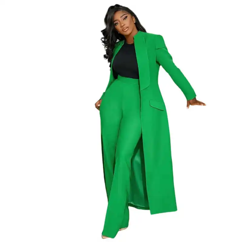 تصميم زر واحد المرأة تكلفة واسعة الساق بانت فضفاض جيب السترة أزياء 2 قطعة الدعاوى مخصص حفلة موسيقية وتتسابق