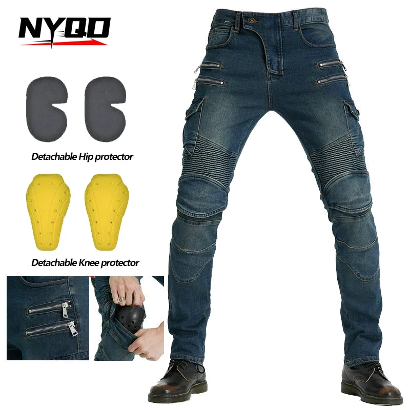 Motorcycle Riding Jeans Pants Men's Workwear Multi-Pocket Motocross Pants Outdoor Fall Protection Moto Trousers CE Protective