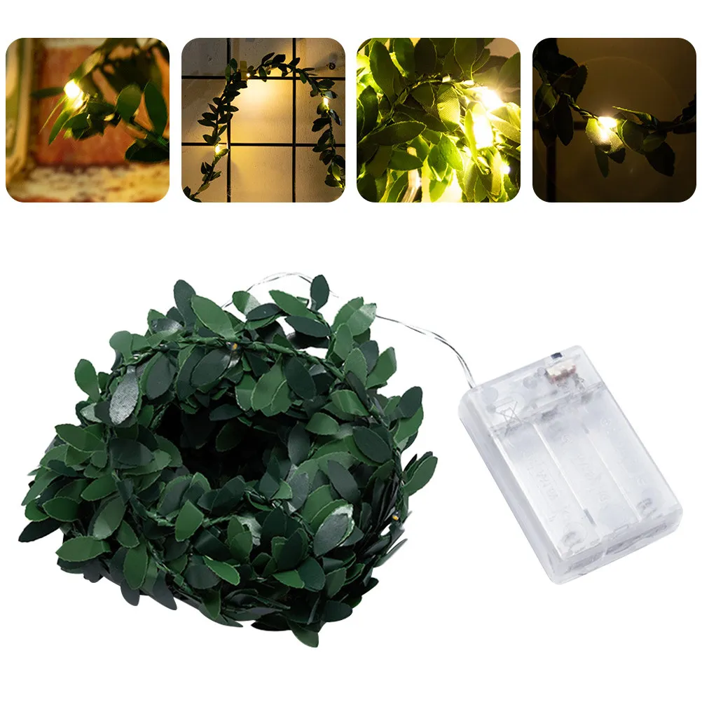1Set Christmas Artificial Leaf Vine LED String Light 50Leds Warm Soft Lighting for Home Garden Patio Holiday Party Decor