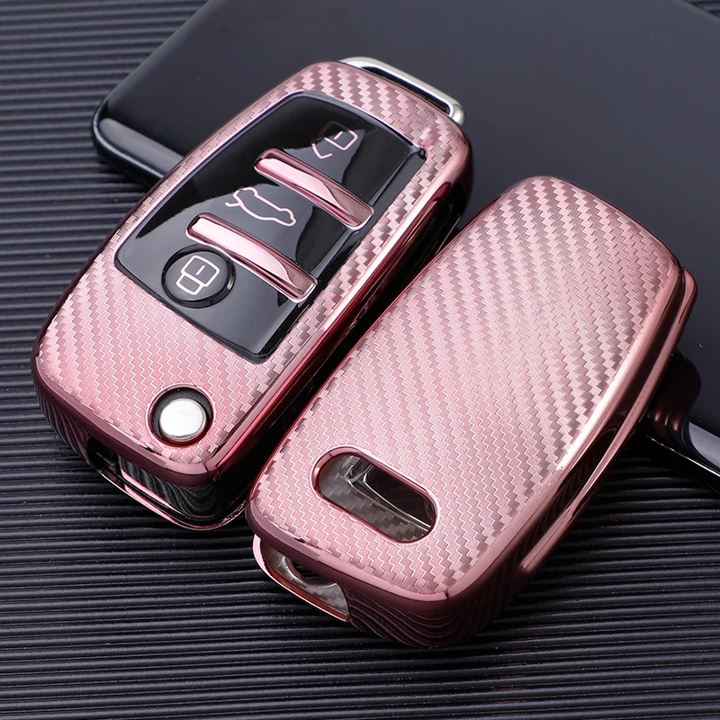 Dobrar Chave Do Carro de Fibra De carbono TPU Case Capa Para Audi A3 8L 8P A4 B6 B7 B8 A6 C5 C6 4F RS3 Q3 Q7 TT 8L 8V S3 Acessórios Shell