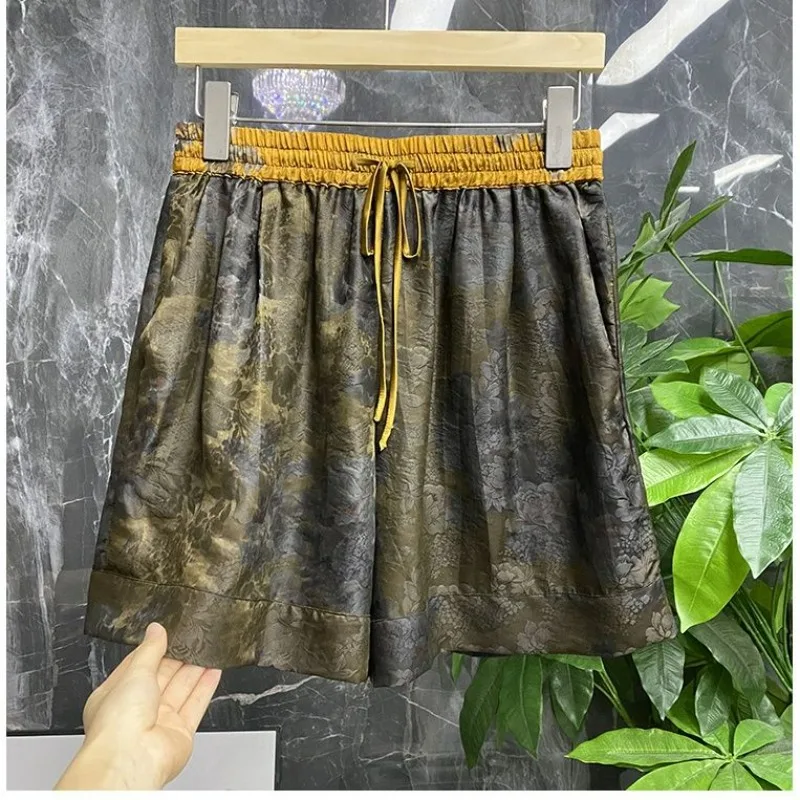 

2025 New Summer Imitation Silk Casual Shorts for Women Chinese Style Loose Womens Clothing
