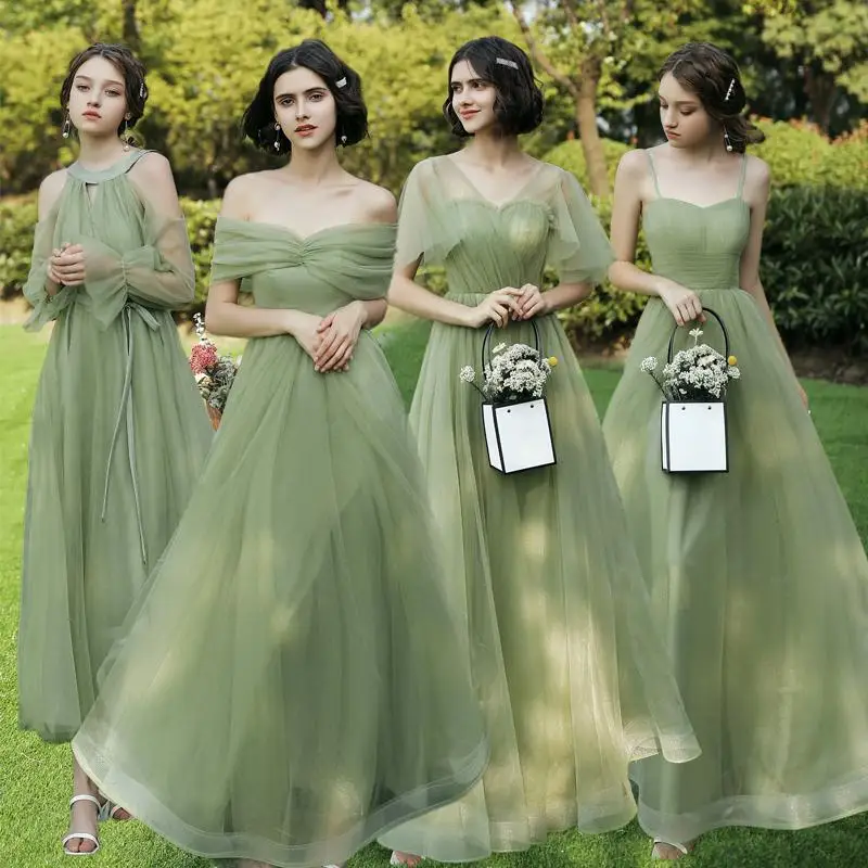 

Green Tulle Bridesmaid Dress Sexy Forest Series Floor-Length Simple Fashion Elegance Sense Of Design Evening Dresses A-line Gown