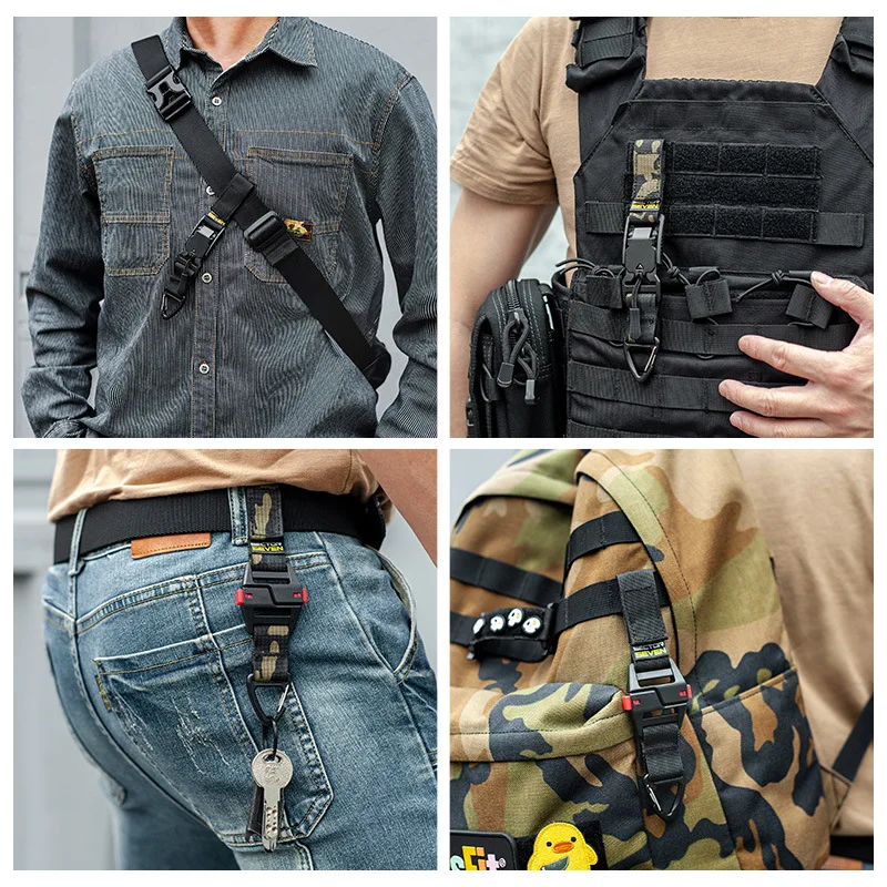 ยุทธวิธีอเนกประสงค์สามเหลี่ยม Quick Detachment BUCKLE เข็มขัดแขวนตะขอเดี่ยว Survival พวงกุญแจ EDC QUICK RELEASE BUCKLE