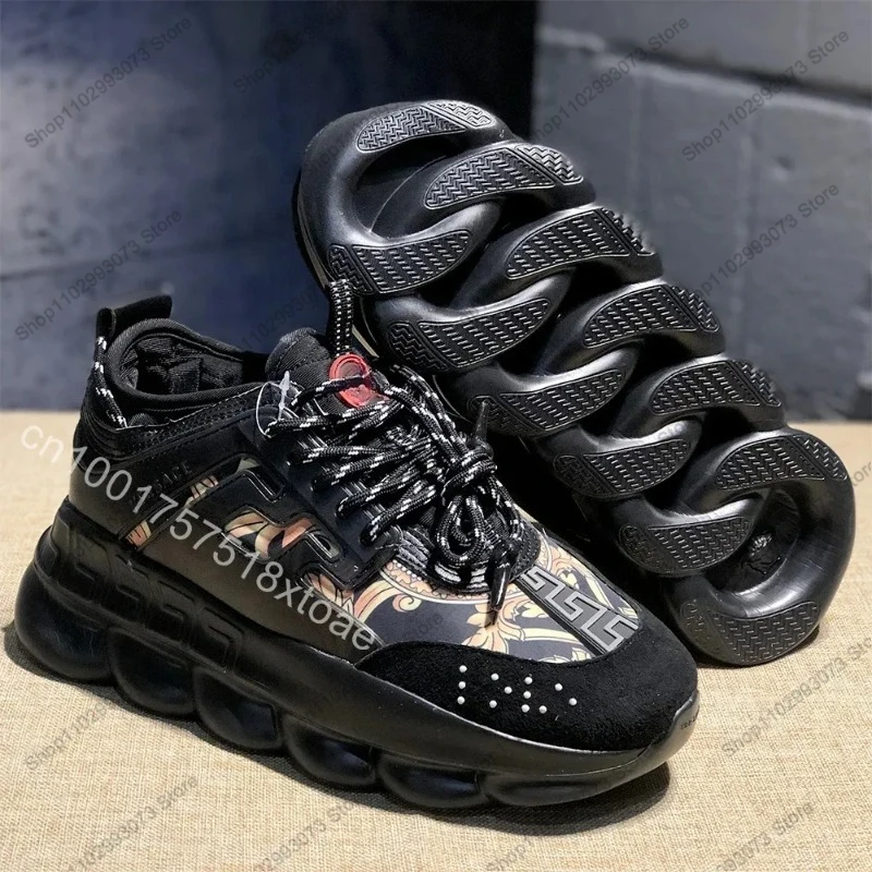 Chunky sneakers voor heren en dames, designer sneakers met sleutelpatroon, antislip casual schoenen met kussens, streetwear-schoenen