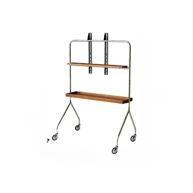 &Stainless Steel TV Stand Home Small Household TV Bracket Movable Scandinavian Retro Floor Living Room Monitor