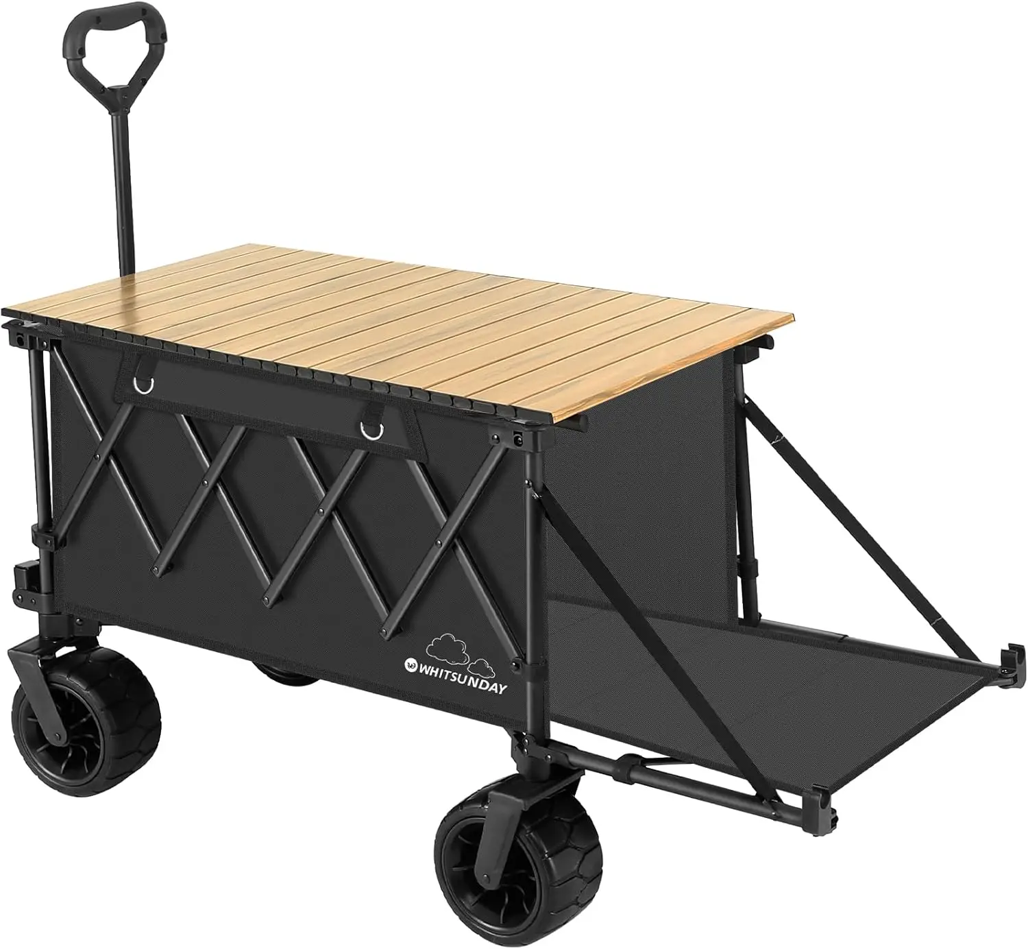 

Collapsible Folding Wagon with Table, Heavy Duty Utility Beach Wagons with Opened Tailgate and All-Terrain Wheels for Camping,Ga
