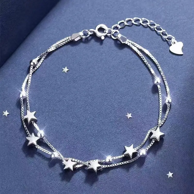 Pulseras finas de Plata de Ley 925 con forma de estrellas para mujer, pulseras de cuentas ajustables de diseñador a la moda, joyería con dijes para fiesta y boda
