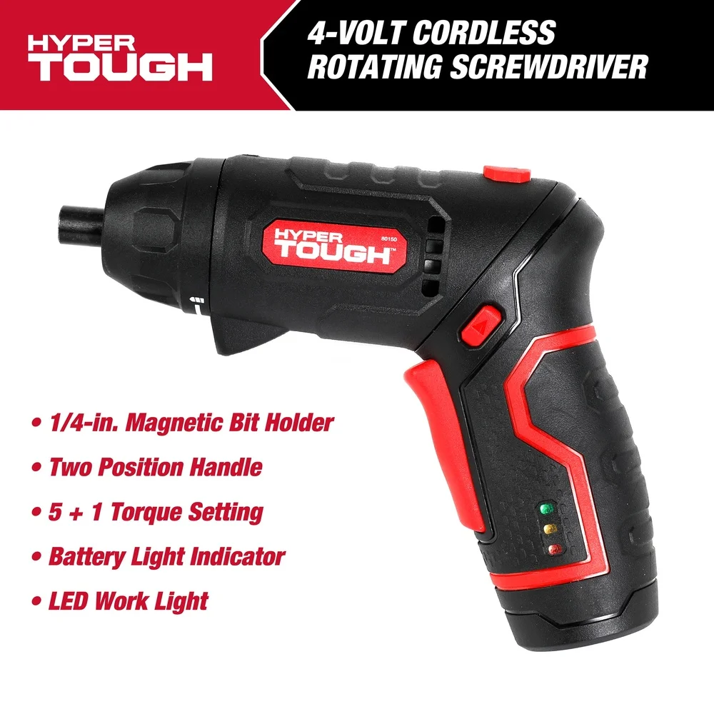4V Cordless Rotating Screwdriver with Adjustable Handle LED Light Magnetic Bit Holder USB-C Charger 210 RPM Torque Settings