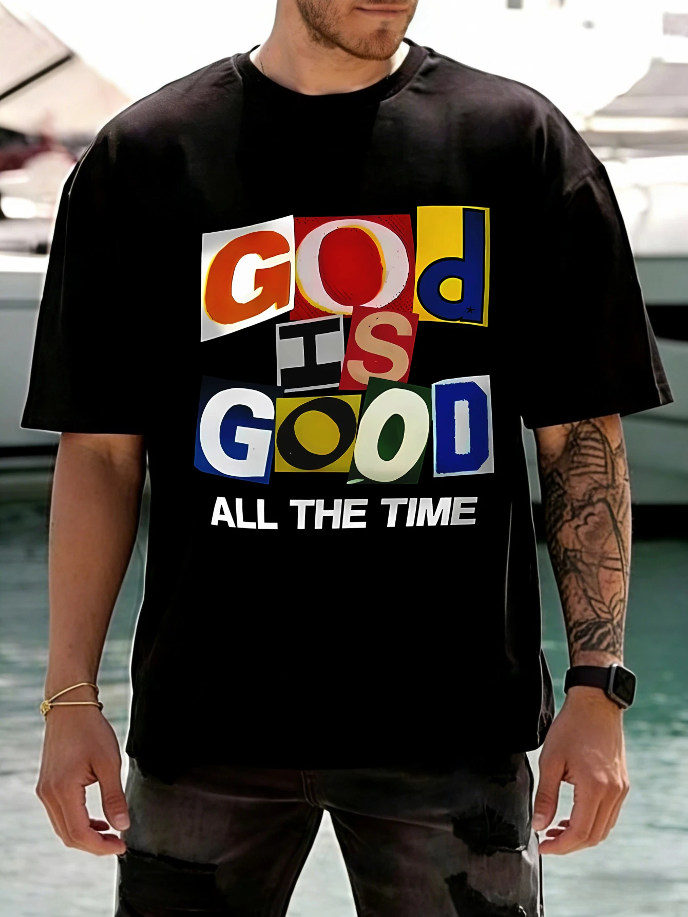 

Men's Cotton GOOD ALL THE TIME Graphic Printed Y2K Oversized Short Sleeve Summer Casual T Shirt for Men