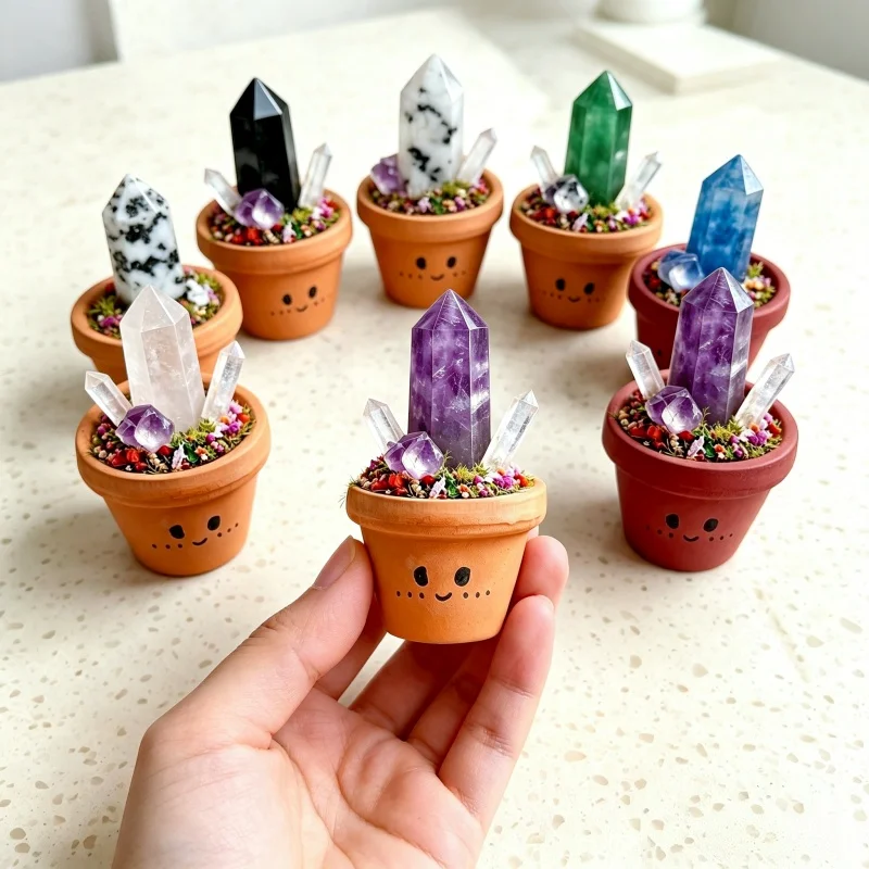 1pc, Natural Crystal Point Mini Forest Potted Plant, Hexagonal Crystal Tower, Crystal Stone for Yoga Meditation, Crystal Decor