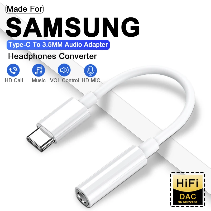 

Type C To 3.5mm Jack Adapter For Samsung Galaxy S23 S22 S21 S20 Ultra A54 A34 A53 Note 20 10 Plus 5G 3.5mm Headphone Jack Cable