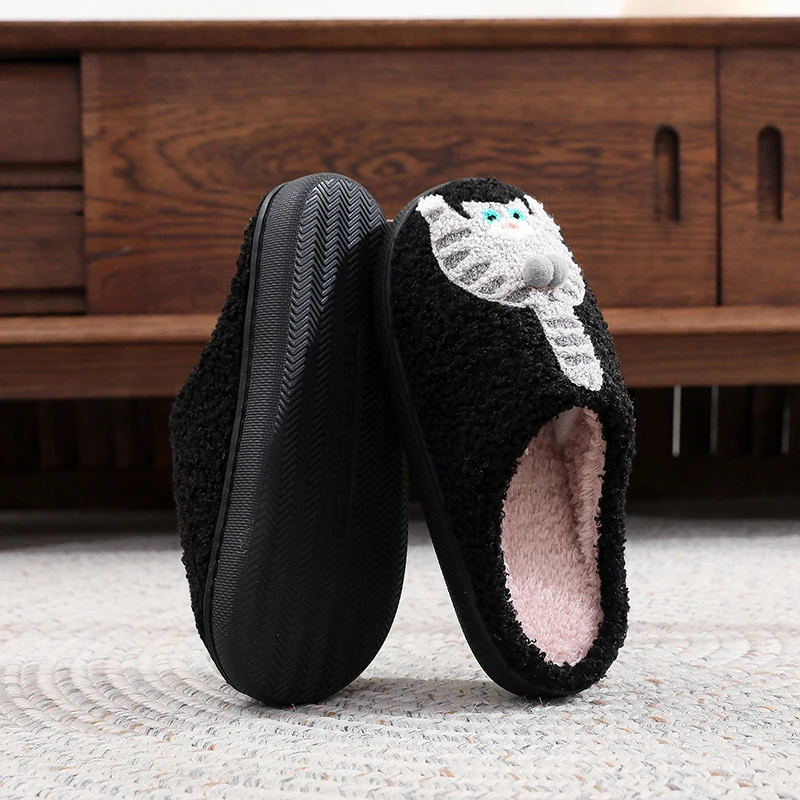 Neuartige 3D-Katzen-Plüsch-Hausschuhe für Damen, lustige Plüsch-Winter-Mules, warme, flauschige Fell-Slides für Mädchen, Unisex, rutschfest – Detail 13