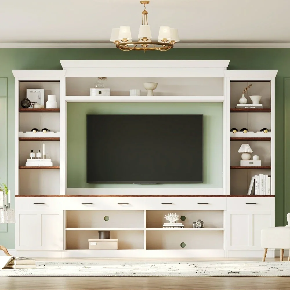 

4-Piece Entertainment Wall Unit Set with Bookshelf for TVs Up to 70",TV Stand with Adjustable Shelves, Media Console