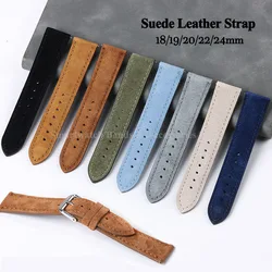 Soft Suede Leather Strap for Seiko for Tudor for Huawei GT4/3 Vintage Handmade Stitching Bracelet Quick Release 18/19/20/22/24mm