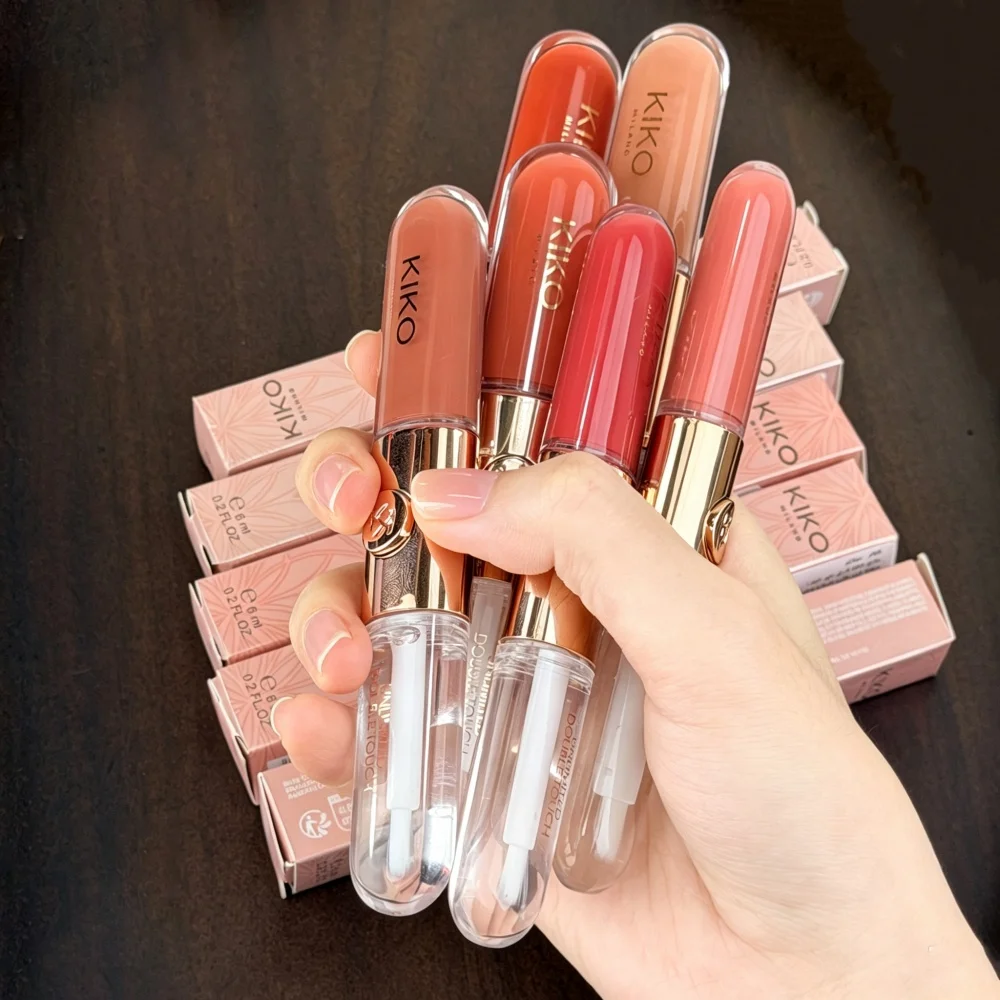 New KIKO Unlimited Double Headed Lipstick Mirror Shine Lip Gloss Transfer Proof Long Lasting Milk Tea Bean Paste Nude Lip Makeup