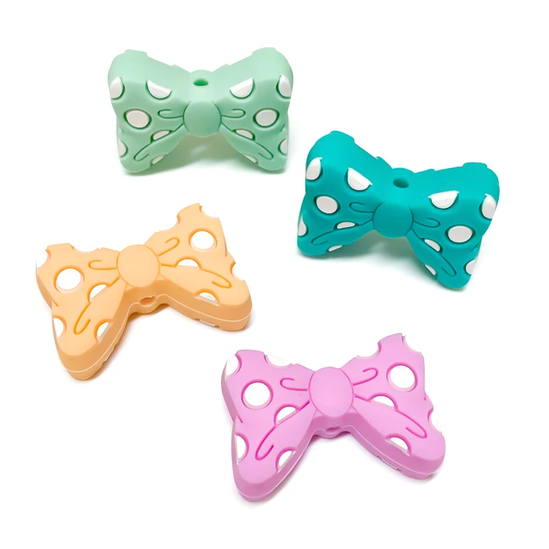 10 stücke Baby Silikon Perlen Neue Fliege Perlen BowKnot Perlen Beißring Baby Spielzeug DIY Schnuller Kette Halskette Zubehör